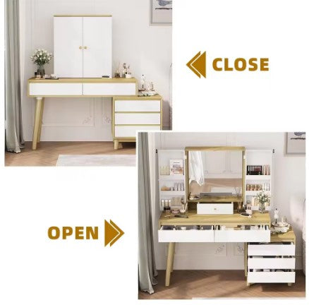 Vanity Desk with Mirror and Lights