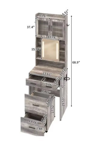 Small Vanity Desk with Sliding Mirror and LED Lights
