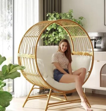 Oversized Rattan Chair with Thick Cushion