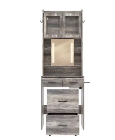 Small Vanity Desk with Sliding Mirror and LED Lights